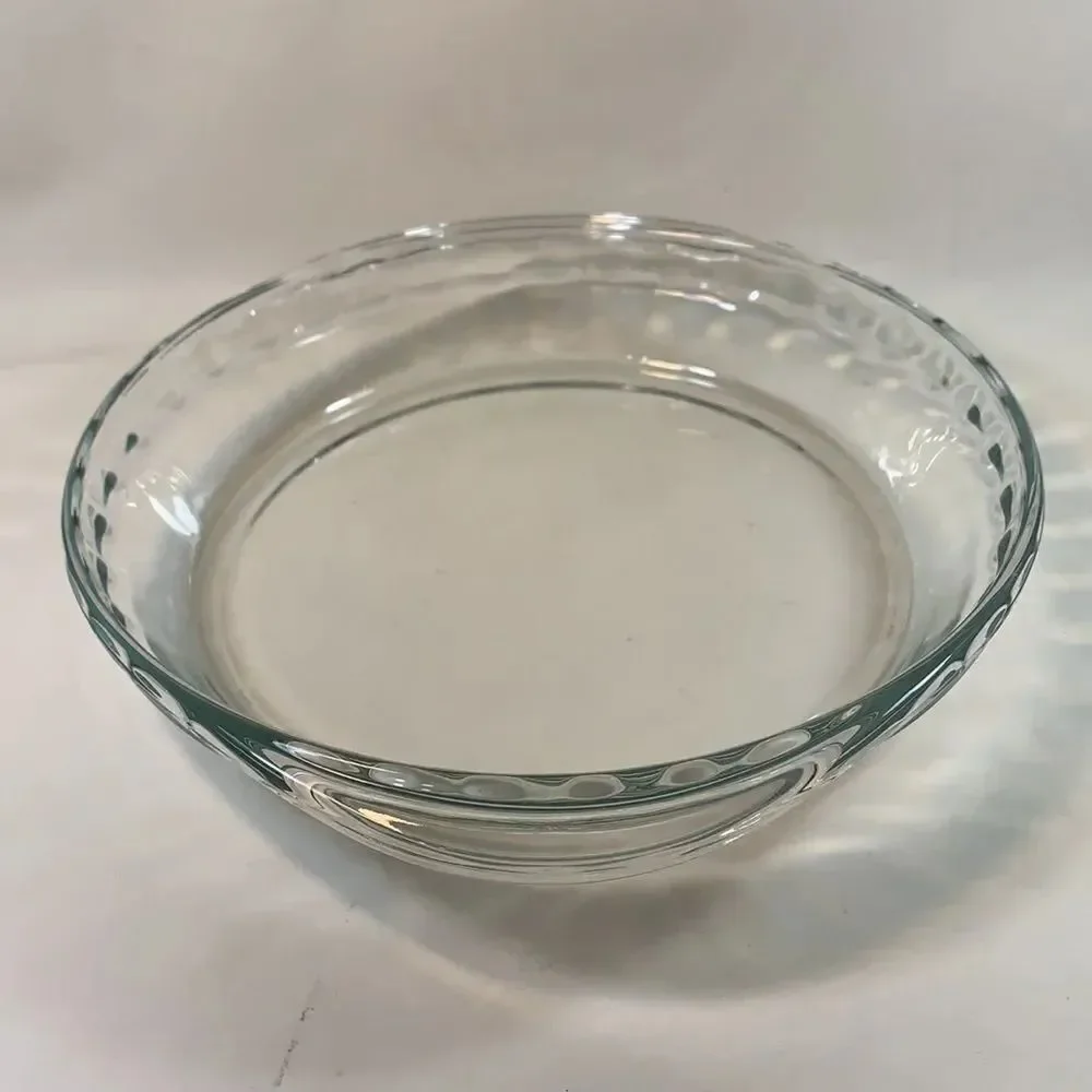 9 1/2 Inches Glass Pie Plate Fluted 2 Handles Mexico Heavy Durable Baking Home